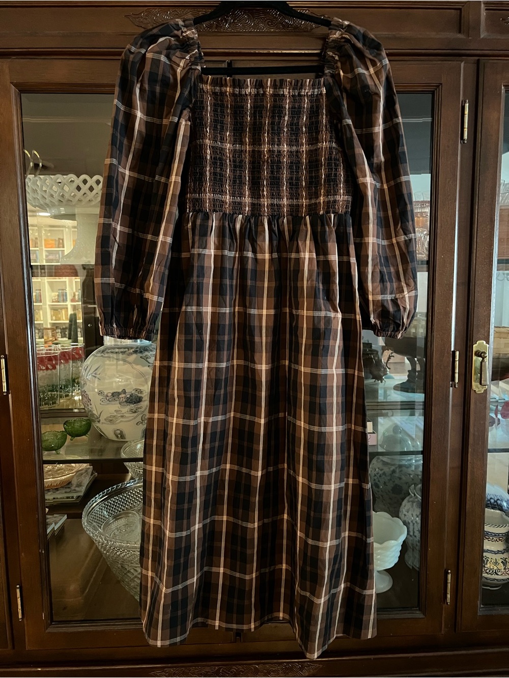 J.Crew Smocked Puff Sleeve midi dress in Friday plaid - Picture 5 of 5